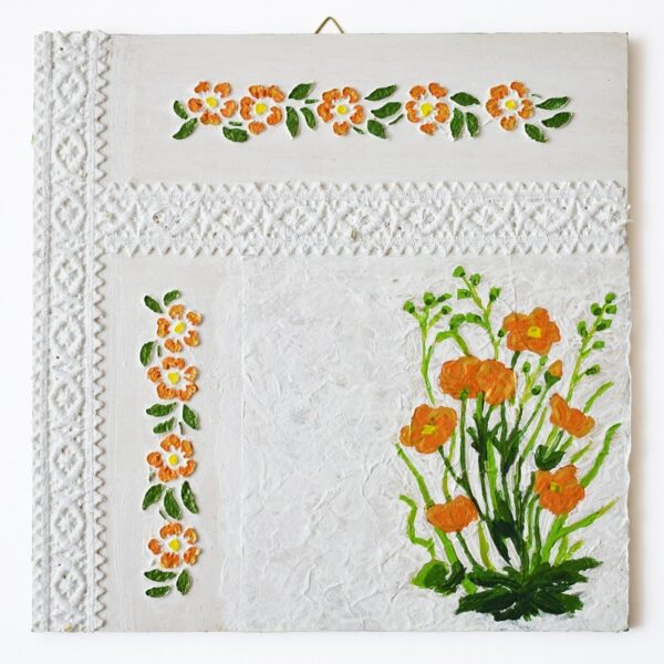 Domborműves kép Paverpol technikával - Szalagos sorozat - Narancssárga virágok