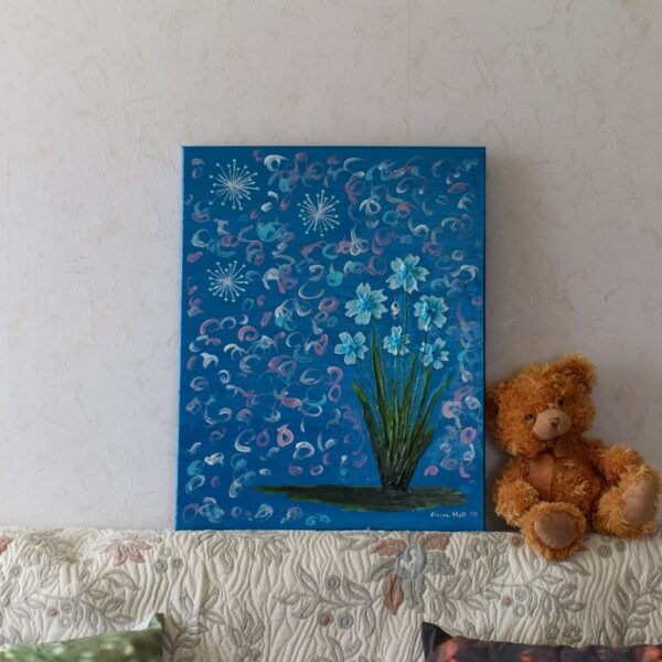Domborműves kép Paverpol technikával - Kék virágok - sötétkék