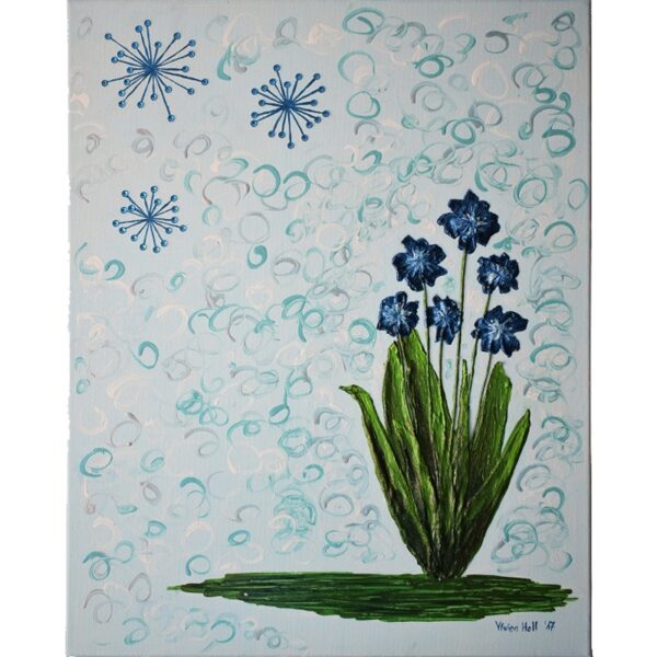 Domborműves kép Paverpol technikával - Kék virágok - világoskék