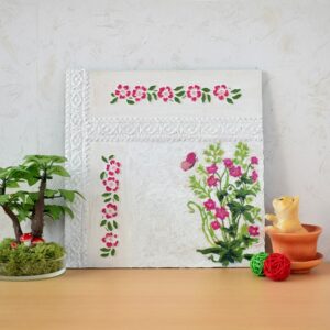 Domborműves kép Paverpol technikával - Szalagos sorozat - Rózsaszín virágok