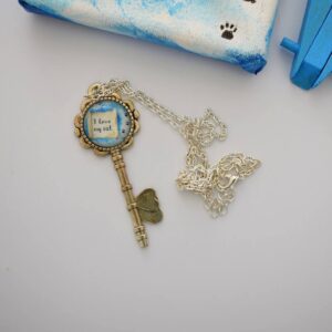 Üveglencsés nyaklánc - kulcs - I love my cat - nikkelmentes