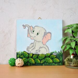 16x16 cm-es, domborműves kép - Boldog kiselefánt