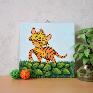 16x16 cm-es, domborműves kép - Játékos tigriskölyök