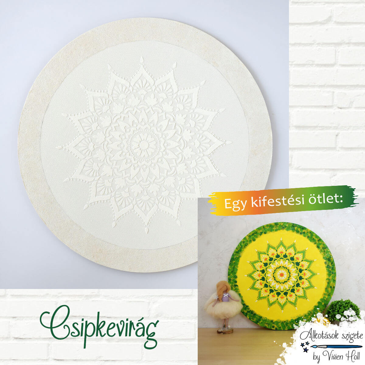 Ø40 cm-es, festenivaló, domborműves alap – Mandala – Csipkevirág