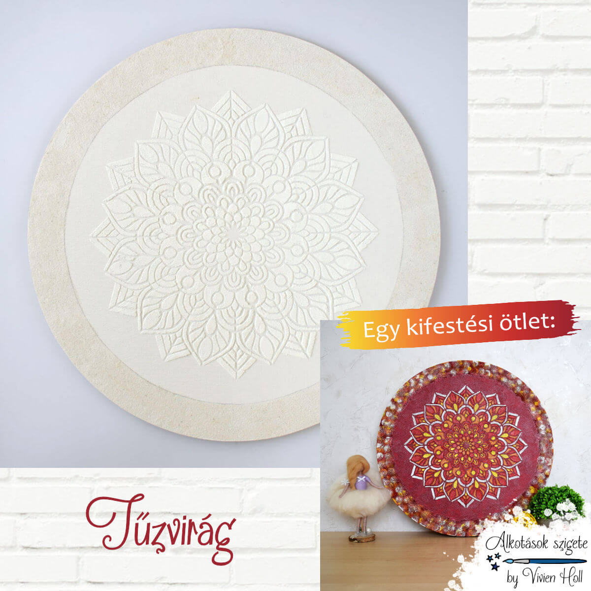 Ø40 cm-es, festenivaló, domborműves alap – Mandala – Tűzvirág