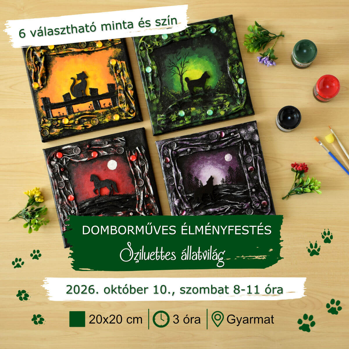 2026.10.10. 8-11 óra, Gyarmat - Domborműves élményfestés: Sziluettes állatvilág