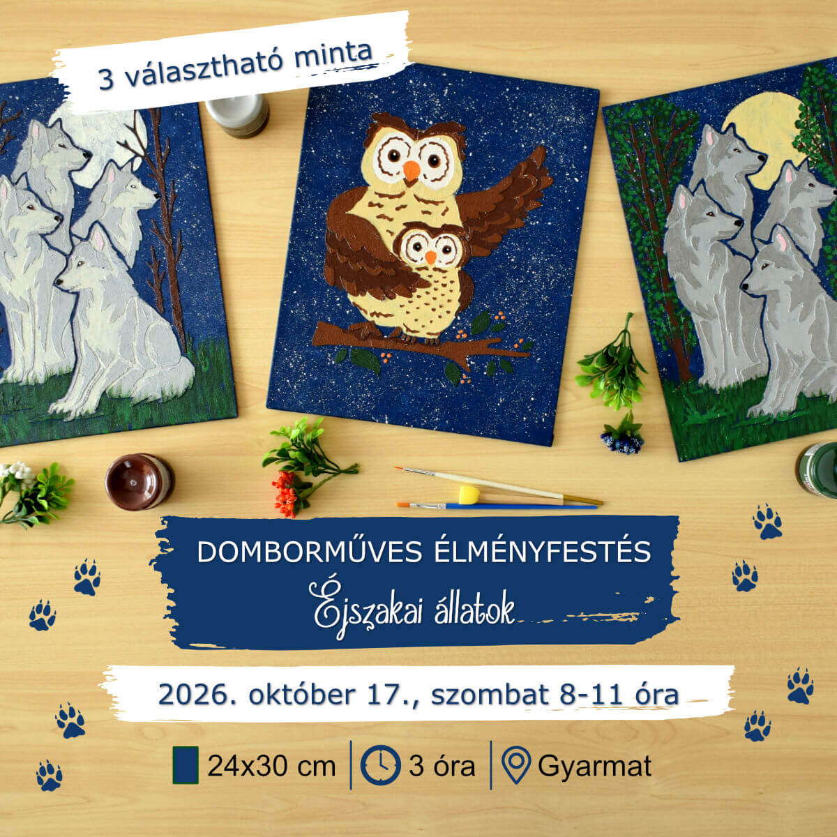 2026.10.17. 8-11 óra, Gyarmat – Domborműves élményfestés: Éjszakai állatok