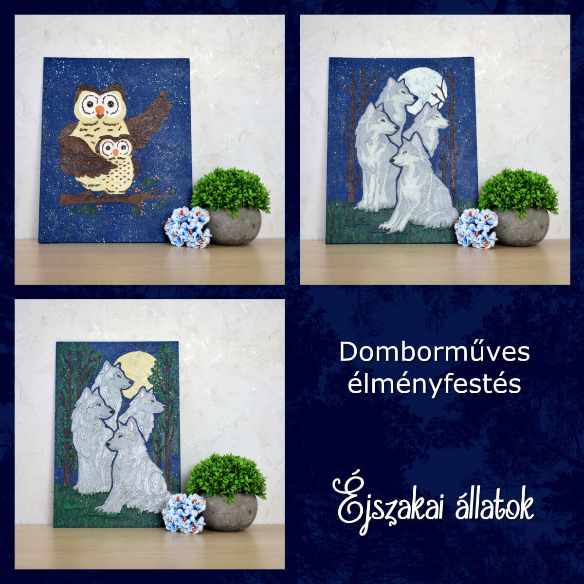 Domborműves élményfestés: Éjszakai állatok