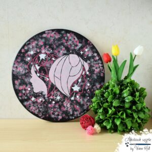 40 cm átmérőjű csillagjegyes festmény, Ikrek mintával, rózsaszín-magenta színárnyalatban
