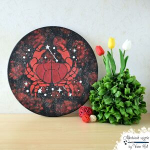 40 cm átmérőjű csillagjegyes festmény, Rák mintával, pirosas színárnyalatban