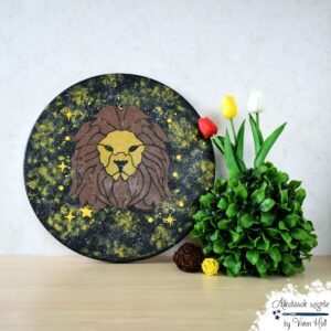 40 cm átmérőjű csillagjegyes festmény, Oroszlán mintával, barnás színárnyalatban
