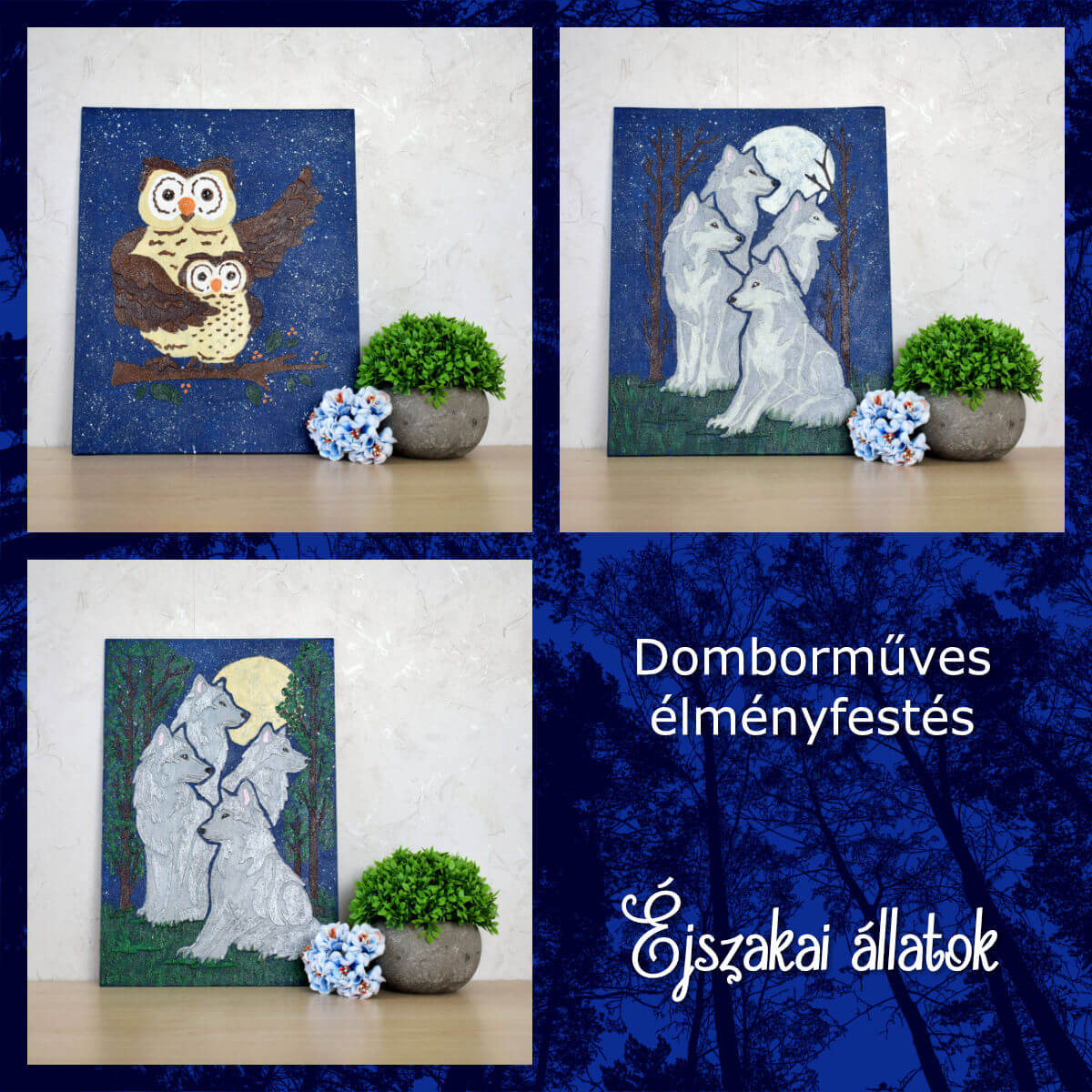 Domborműves élményfestés: Éjszakai állatok